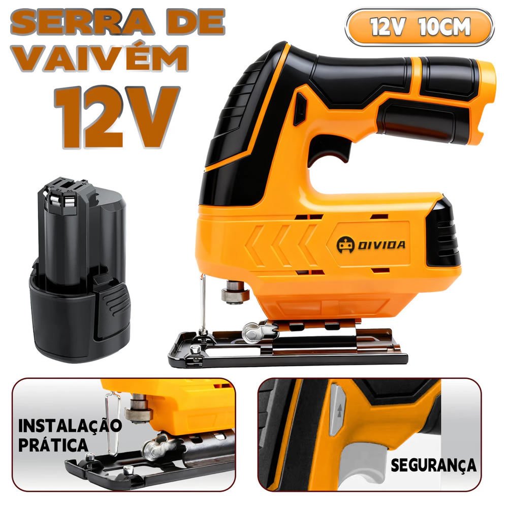 Serra Tico-Tico Sem Fio 12V Profissional + 2 Baterias Kit Completo 2200RPM Maleta e Lâminas - Corte Madeira Metal Alumínio - Imagem 7