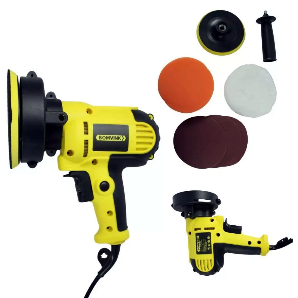 Politriz Angular Automotiva Orbital 600W Bomvink 110V Profissional Com Regulador De Velocidade + Kit Acessórios Lixa Boina