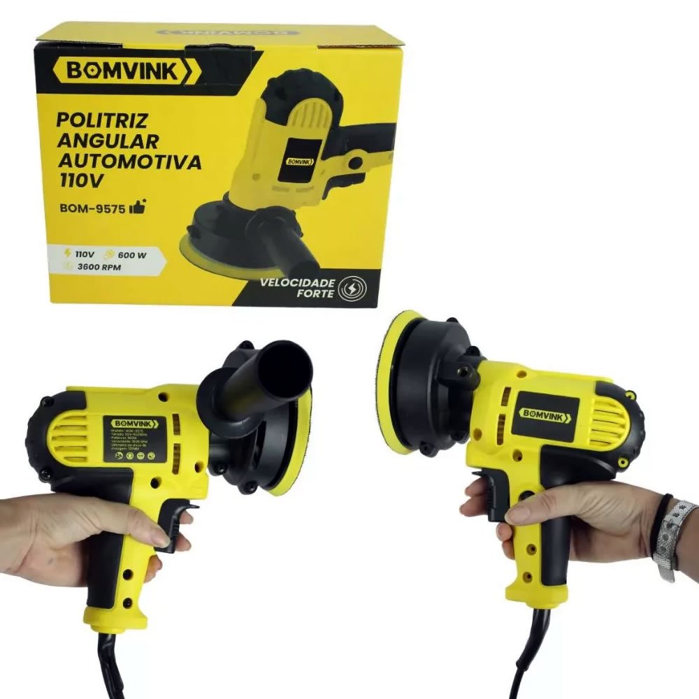 Politriz Angular Automotiva Orbital 600W Bomvink 110V Profissional Com Regulador De Velocidade + Kit Acessórios Lixa Boina - Imagem 2