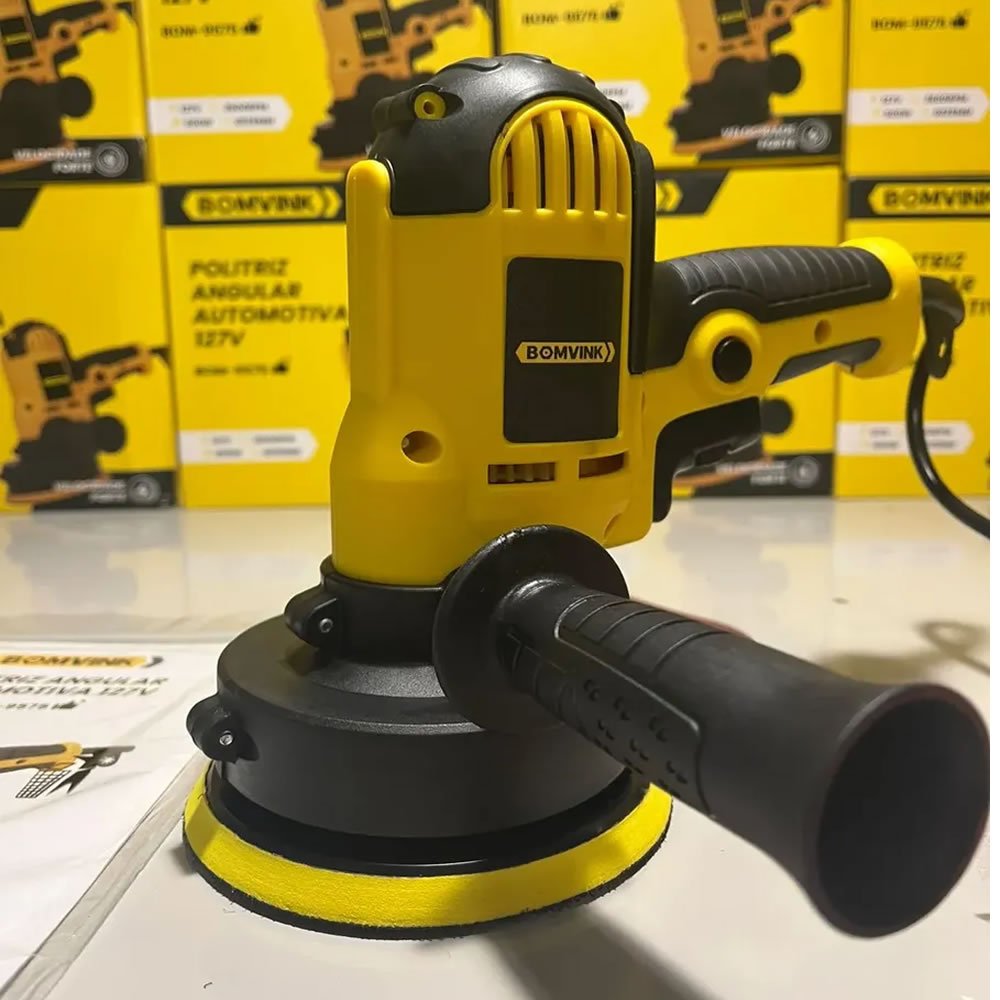 Politriz Angular Automotiva Orbital 600W Bomvink 110V Profissional Com Regulador De Velocidade + Kit Acessórios Lixa Boina - Imagem 3