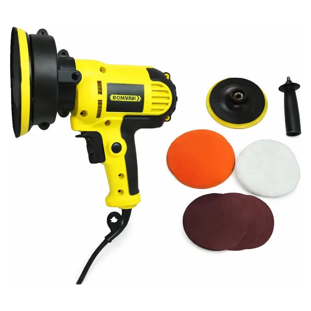 Politriz Angular Automotiva Orbital 600W Bomvink 110V Profissional Com Regulador De Velocidade + Kit Acessórios Lixa Boina - Imagem 4
