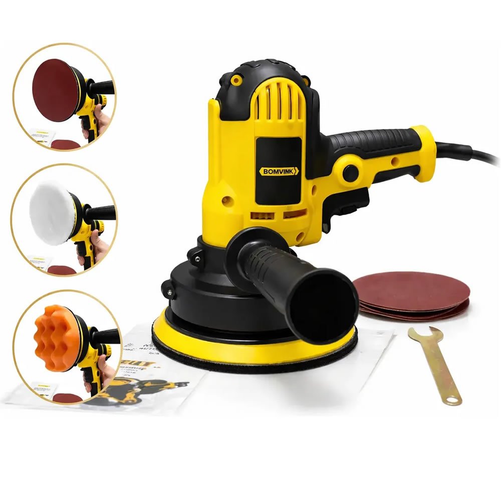 Politriz Angular Automotiva Orbital 600W Bomvink 110V Profissional Com Regulador De Velocidade + Kit Acessórios Lixa Boina - Imagem 6